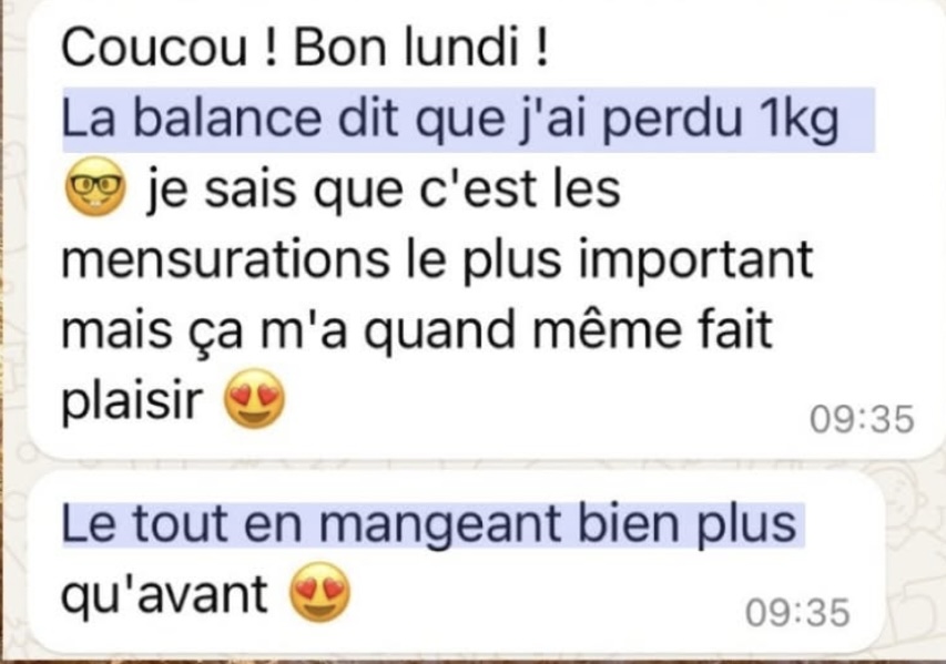 Message d'une cliente 25