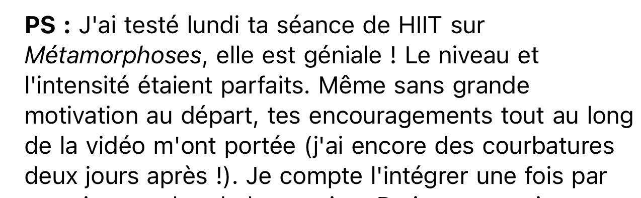 Message d'une cliente 22