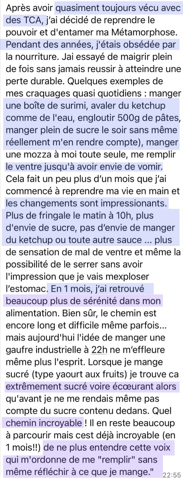 Message d'une cliente 23